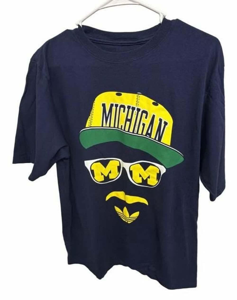 Adidas Michigan Wolverines T Shirt Men M Navy Graphic Sunglasses Mustache NCAA